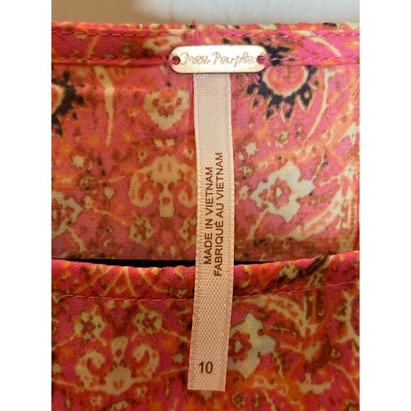 Free People Marion Pink Printed Silky Crop Split Back Shirt Size 10 Floral - Picture 8 of 12